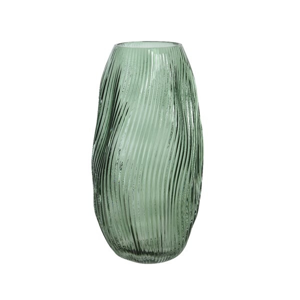 Žebrovaná váza, skleněná, výška 33 cm, zelená | ZAZUMi.cz